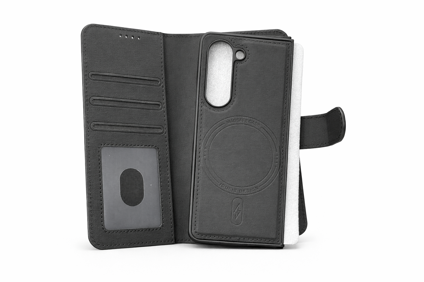 Coque Samsung Z Fold 5 / 6 / 7 Tissu Premium MagSafe avec Clapet Portefeuille Amovible