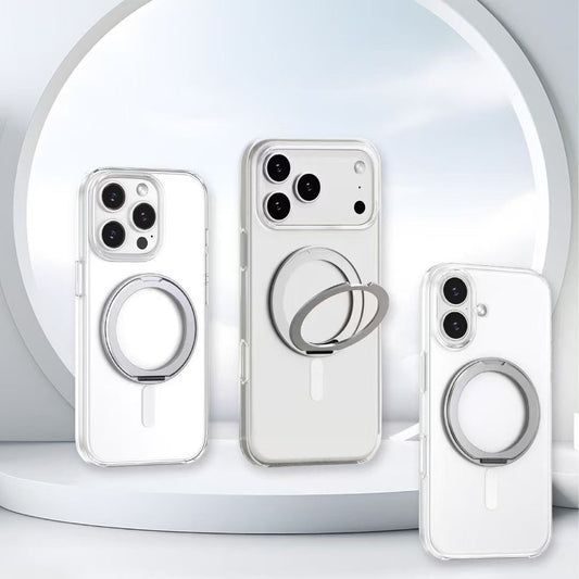 Coque Transparente MagSafe 360° – Anneau Métallique Rotatif