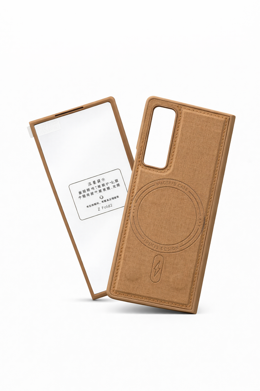 Coque Samsung Z Fold 2 Tissu Premium MagSafe avec Clapet Portefeuille Amovible