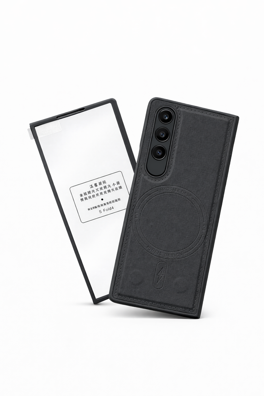 Coque Samsung Z Fold 3 / 4 Tissu Premium MagSafe avec Clapet Portefeuille Amovible