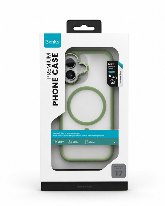 Coque BENKS Mist MagSafe – Vert Olive pour iPhone 17