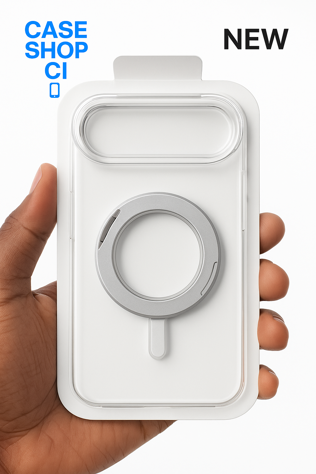 Coque Transparente MagSafe 360° – Anneau Métallique Rotatif