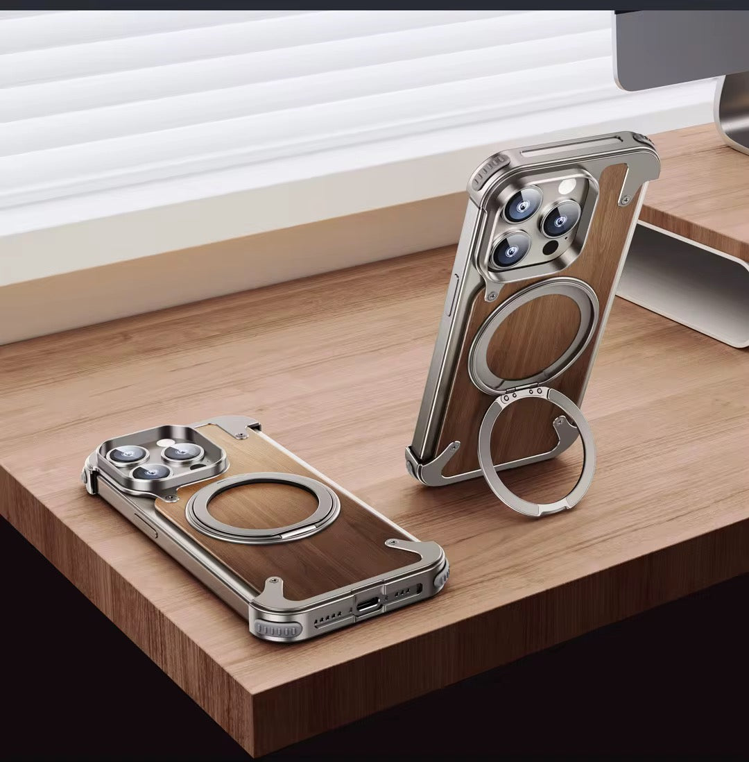 ✨ Étui Bois & Aluminium – MagSafe 360° – Ultra Premium