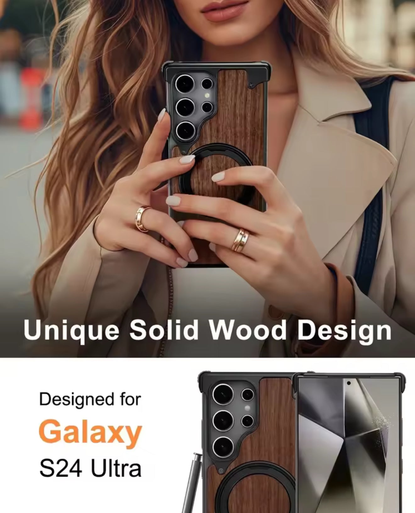 Coque Bois Naturel & Aluminium – MagSafe 360° Ultra Premium (Samsung S24 / S25 Ultra)