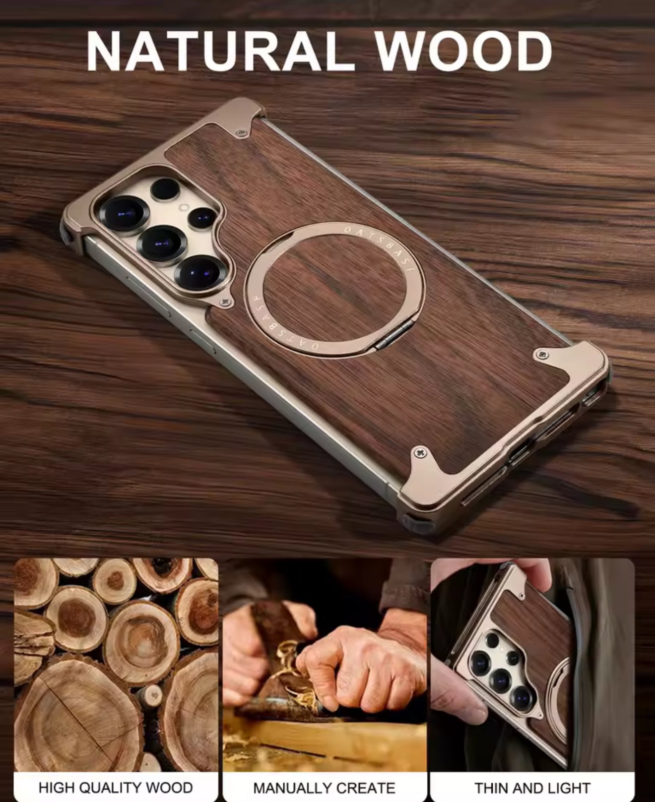 Coque Bois Naturel & Aluminium – MagSafe 360° Ultra Premium (Samsung S24 / S25 Ultra)