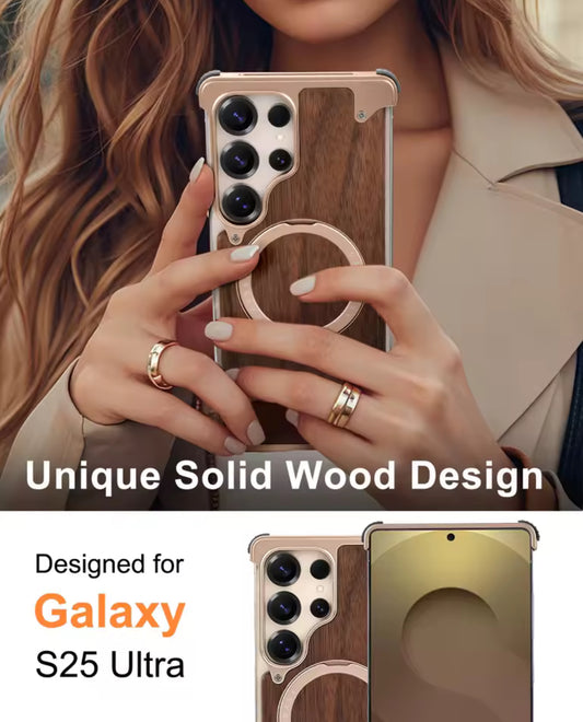 Coque Bois Naturel & Aluminium – MagSafe 360° Ultra Premium (Samsung S24 / S25 Ultra)