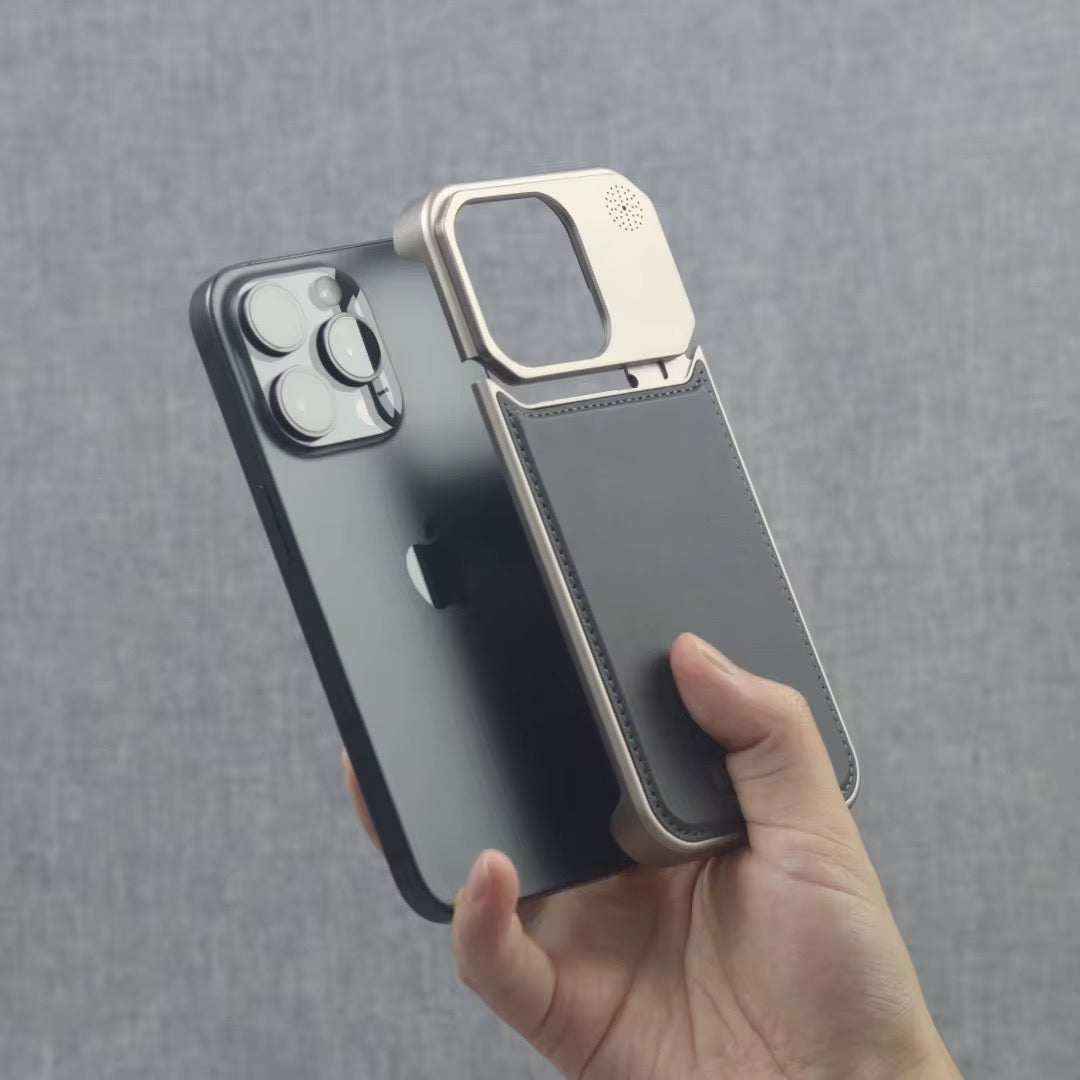Étui en Cuir & Aluminium Démontable – Compatible iPhone (13 à 16 Pro Max)