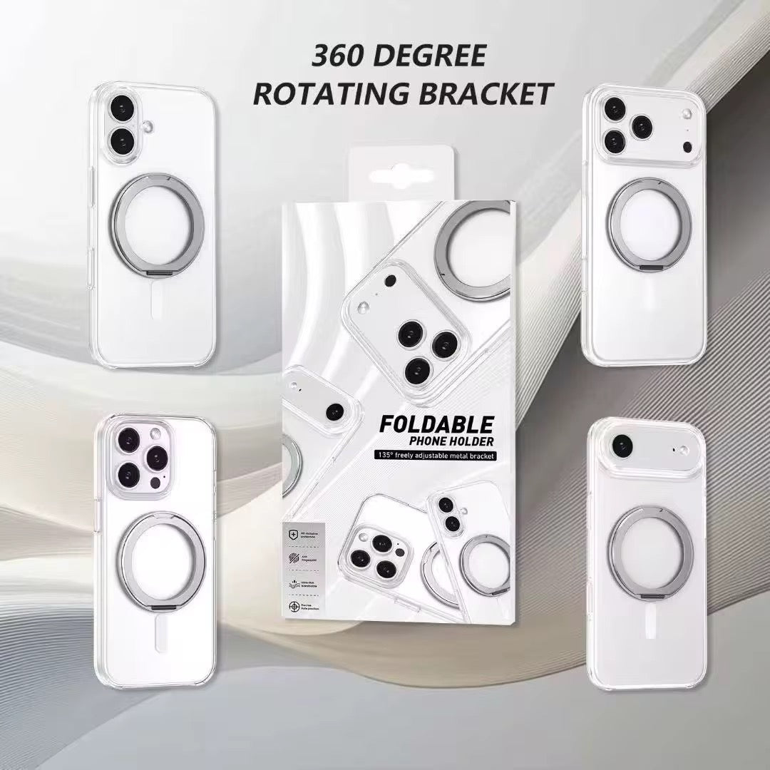 Coque Transparente MagSafe 360° – Anneau Métallique Rotatif