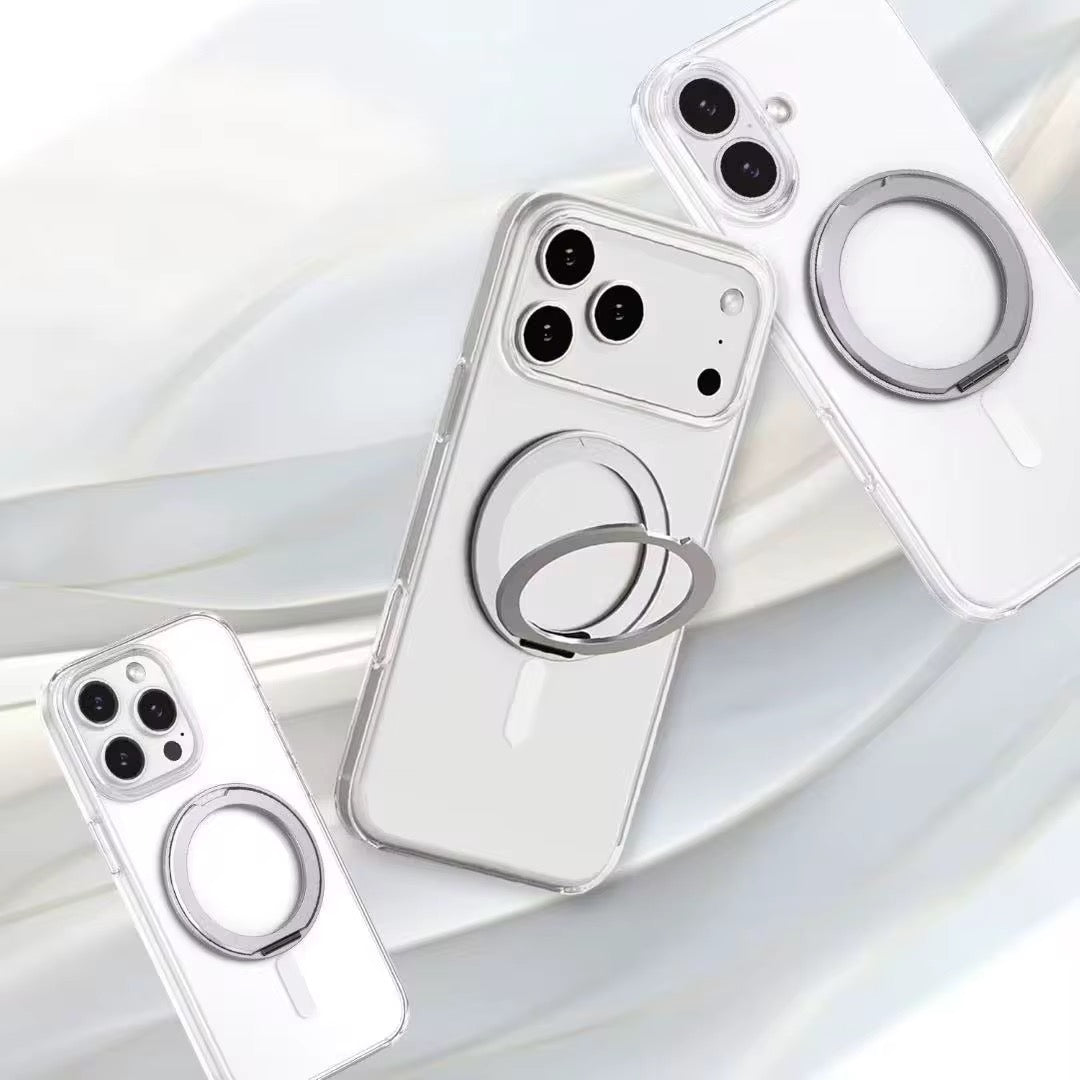 Coque Transparente MagSafe 360° – Anneau Métallique Rotatif