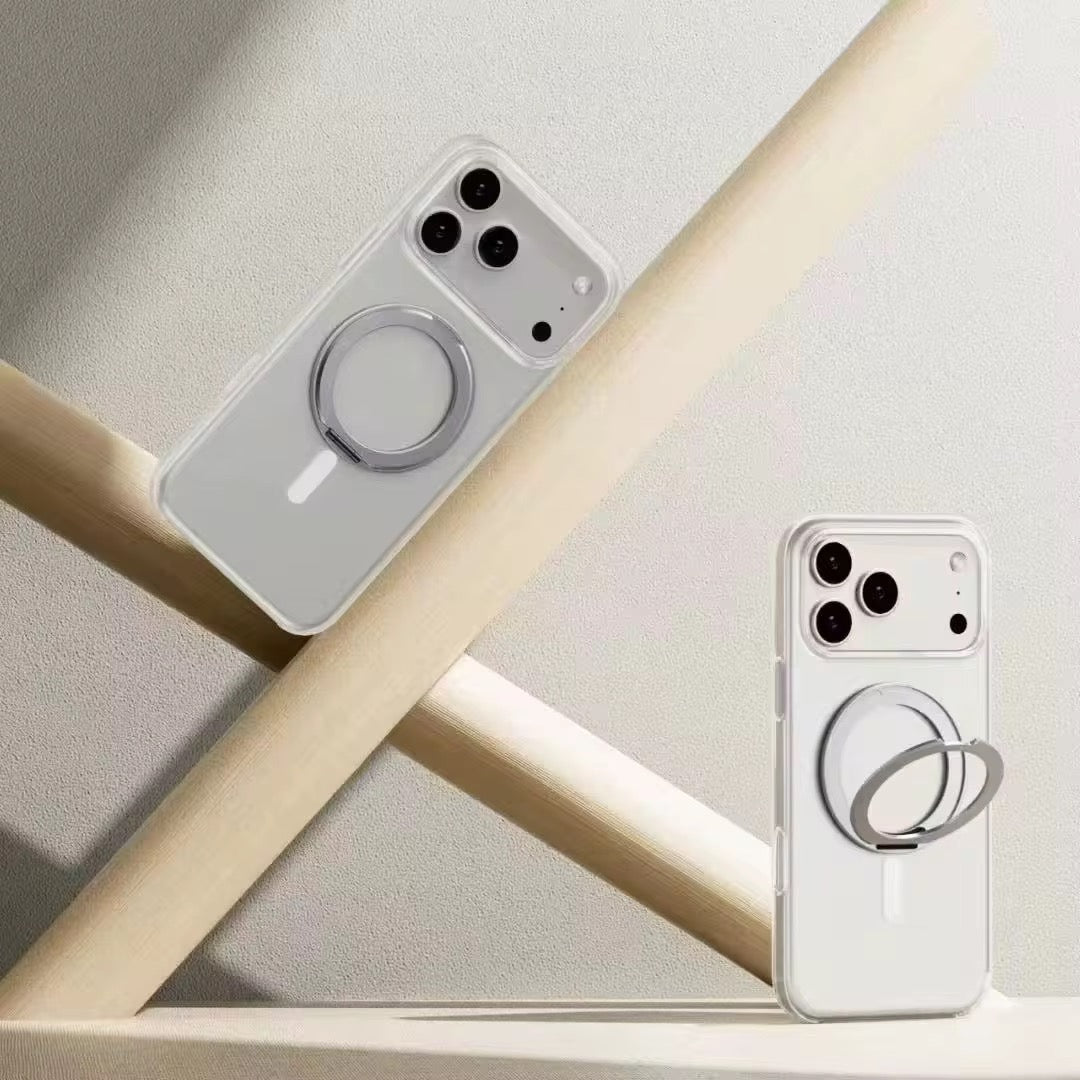 Coque Transparente MagSafe 360° – Anneau Métallique Rotatif
