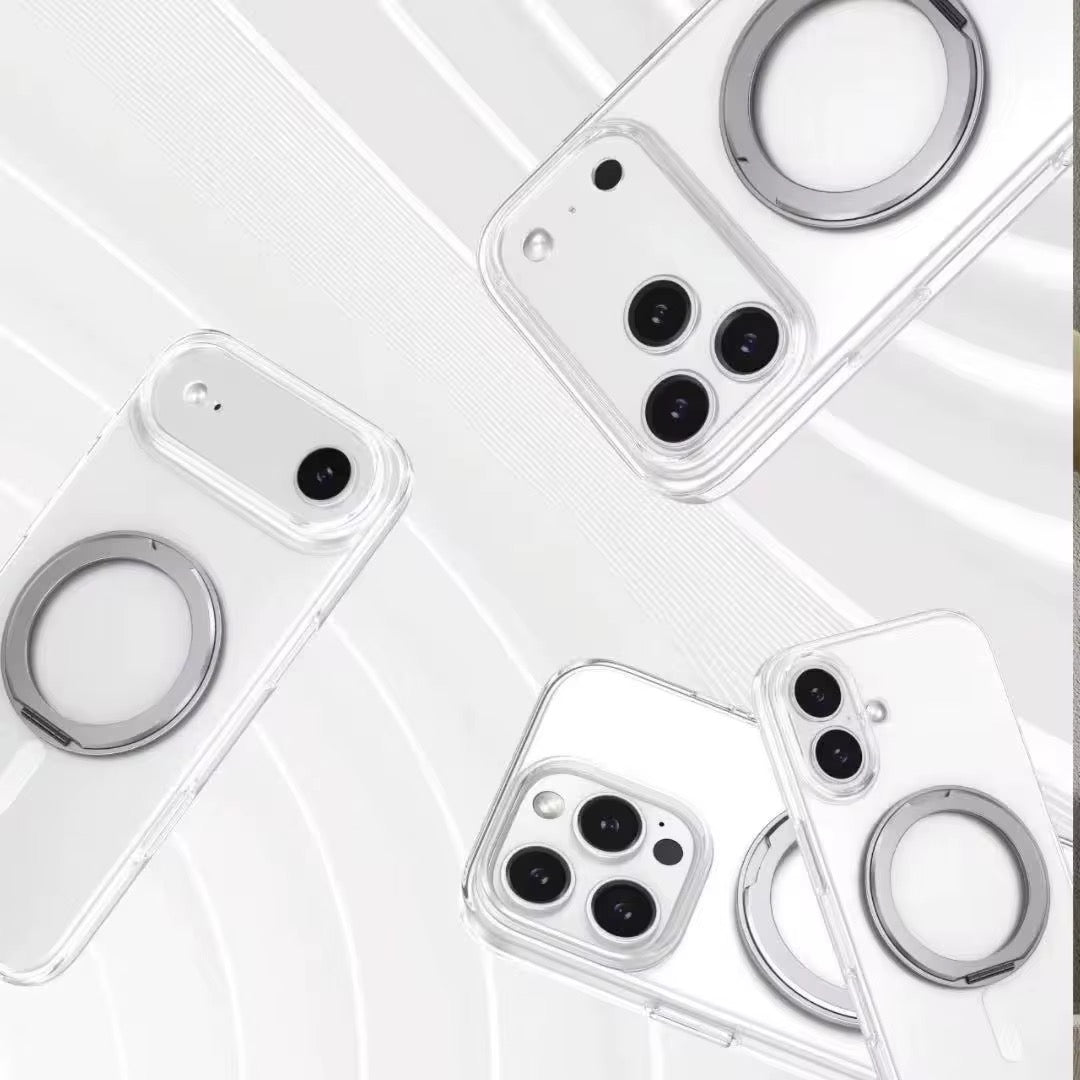 Coque Transparente MagSafe 360° – Anneau Métallique Rotatif