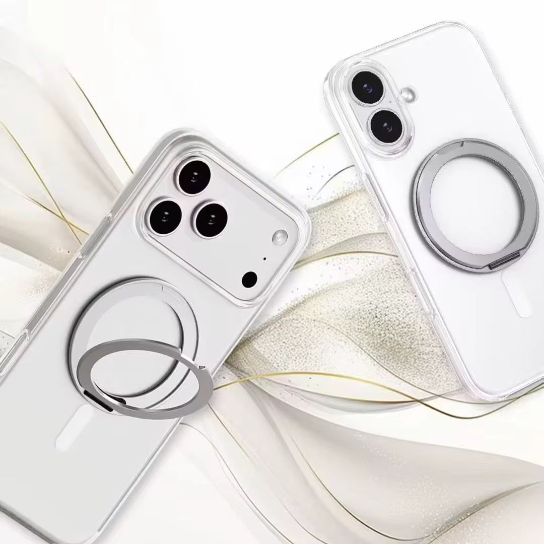 Coque Transparente MagSafe 360° – Anneau Métallique Rotatif