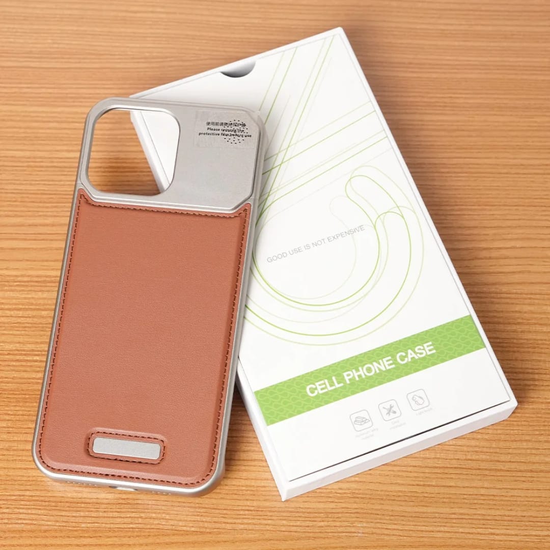 Étui en Cuir & Aluminium Démontable – Compatible iPhone (13 à 16 Pro Max)