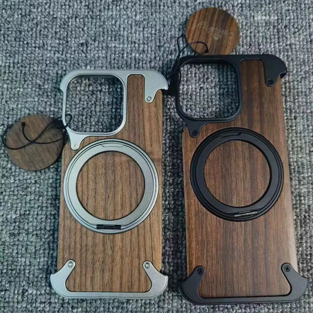 ✨ Étui Bois & Aluminium – MagSafe 360° – Ultra Premium