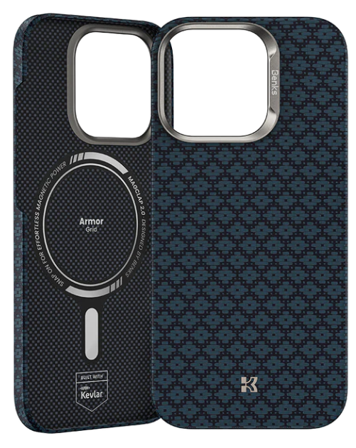 Coque BENKS ArmorGrid Kevlar MagSafe – Bleu Azure pour iPhone