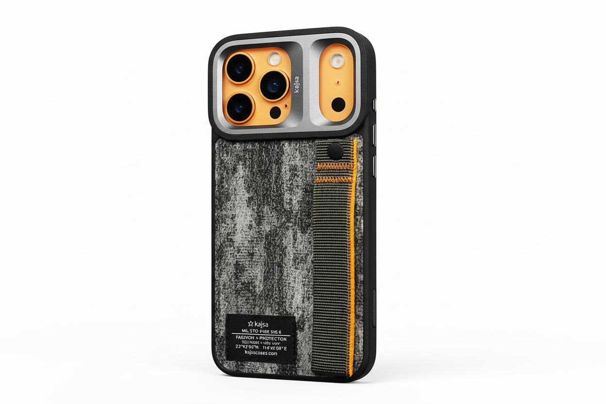 Étui iPhone Kajsa Tissu Premium avec Sangle – Protection Élégante & Design Outdoor