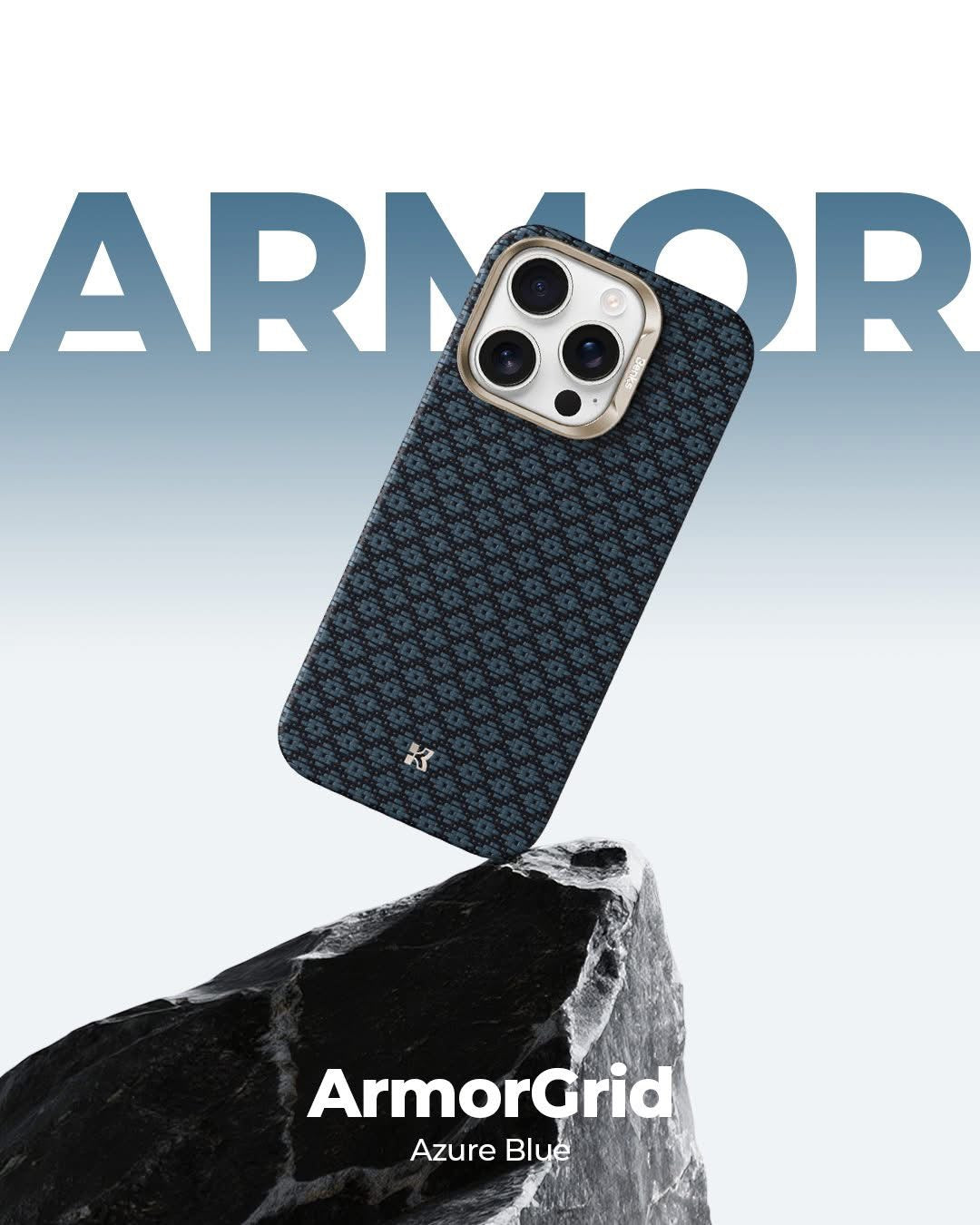 Coque BENKS ArmorGrid Kevlar MagSafe – Bleu Azure pour iPhone