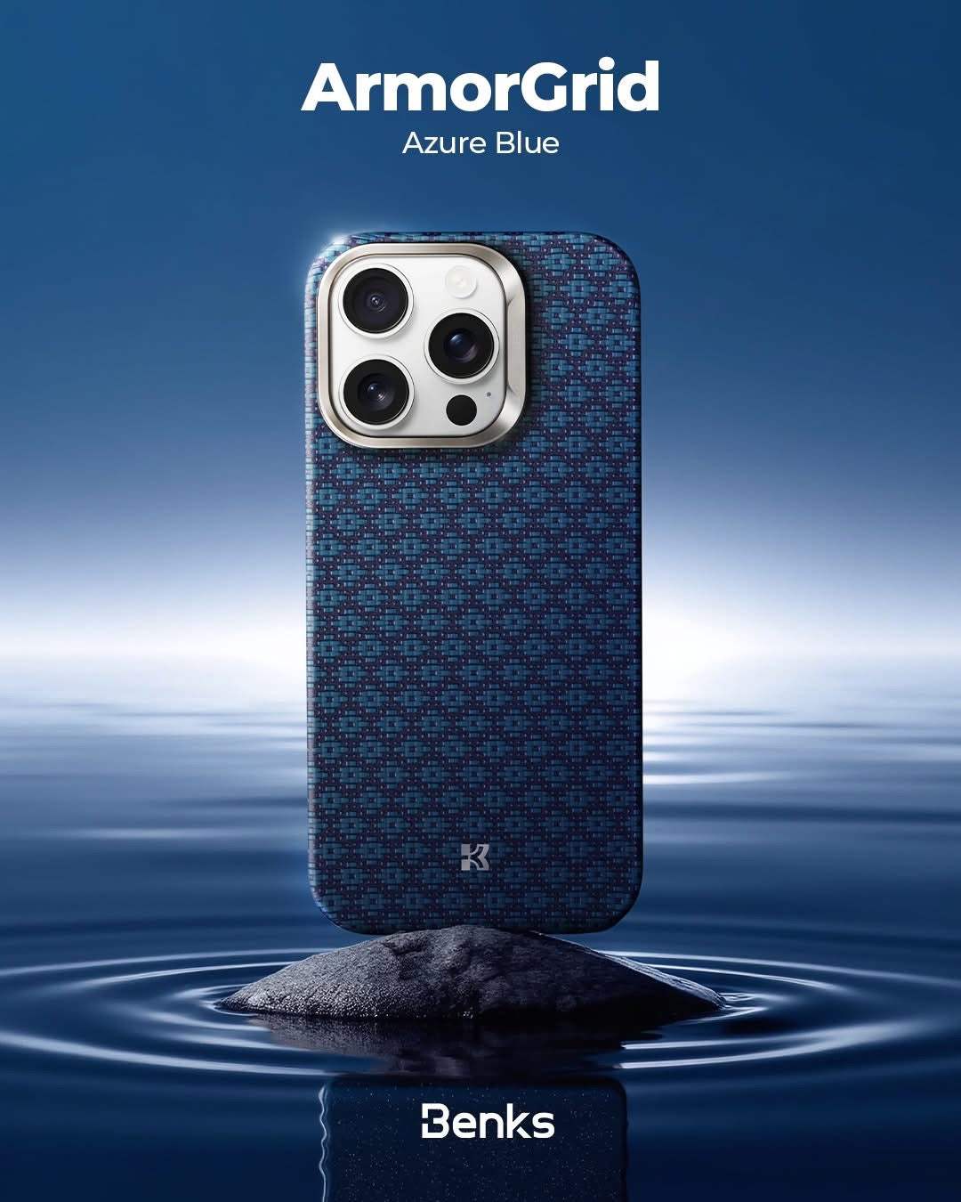 Coque BENKS ArmorGrid Kevlar MagSafe – Bleu Azure pour iPhone