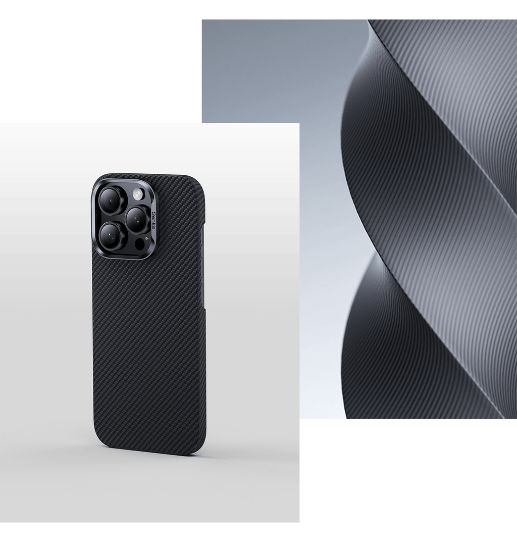 Coque BENKS ArmorAir Kevlar MagSafe – Noir Carbone pour iPhone 16 Pro / 16 Pro Max
