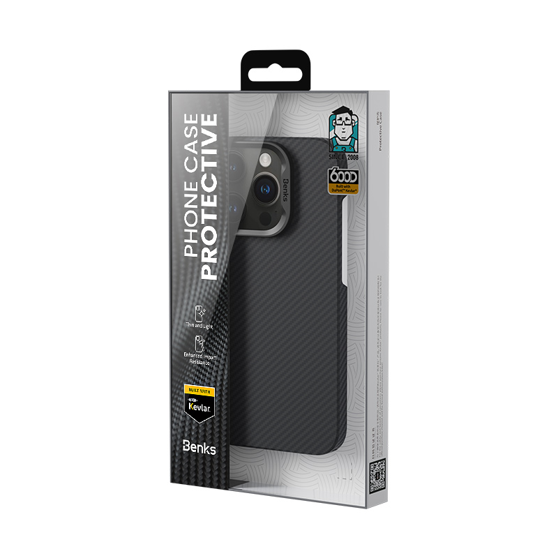 Coque BENKS ArmorAir Kevlar MagSafe – Noir Carbone pour iPhone 16 Pro / 16 Pro Max