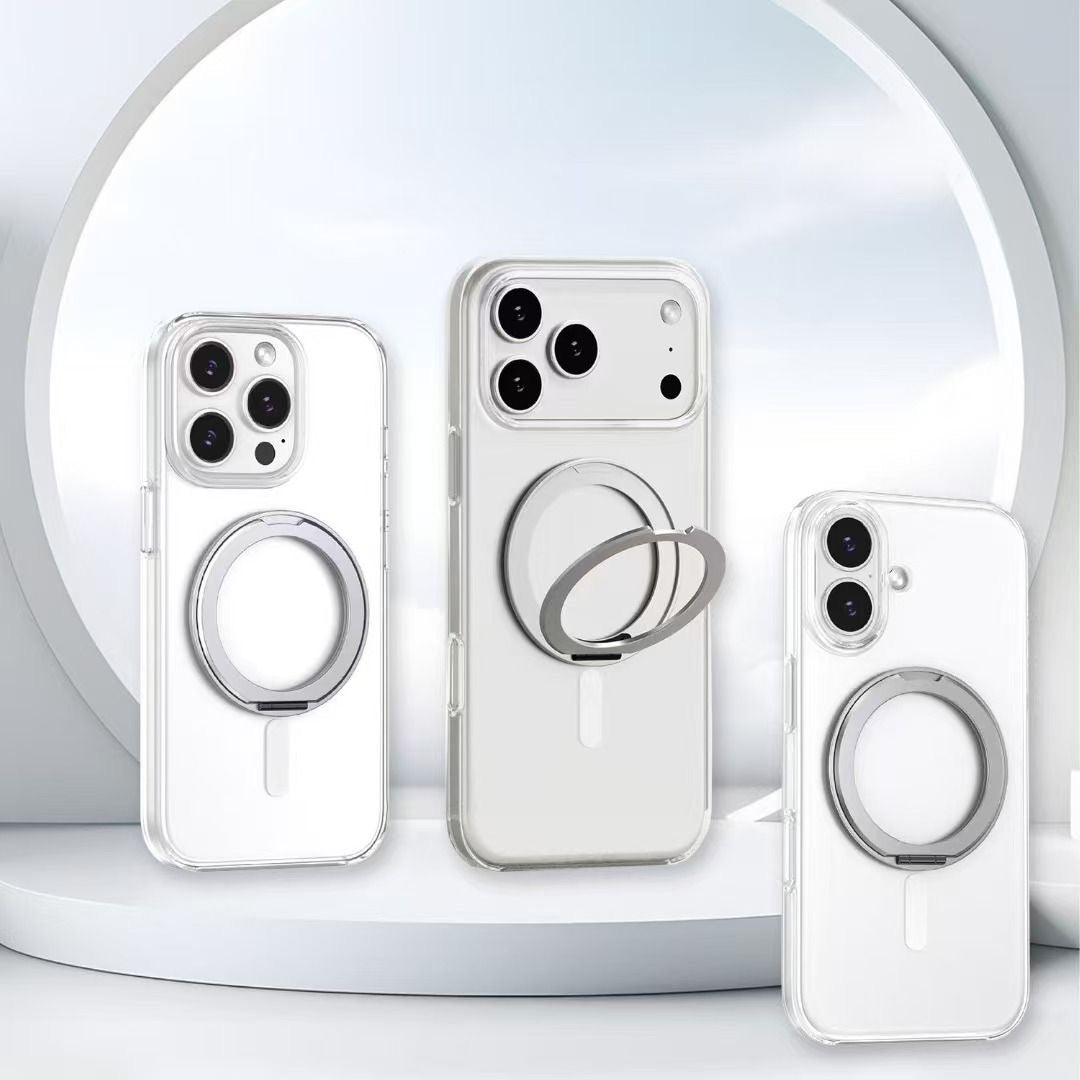 Coque Transparente MagSafe 360° – Anneau Métallique Rotatif